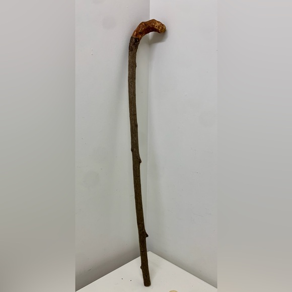 Vtg Raw Cherry Branch Wood Home Made Hand Crafted Walking Stick Cane - Picture 1 of 12
